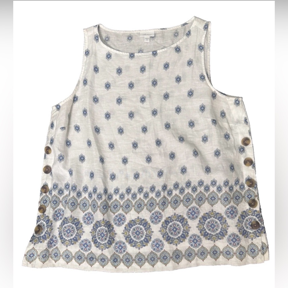 J.Jill Medallion Printed Linen‎ Tank Top White Women's XLP Boho Coastal Resort